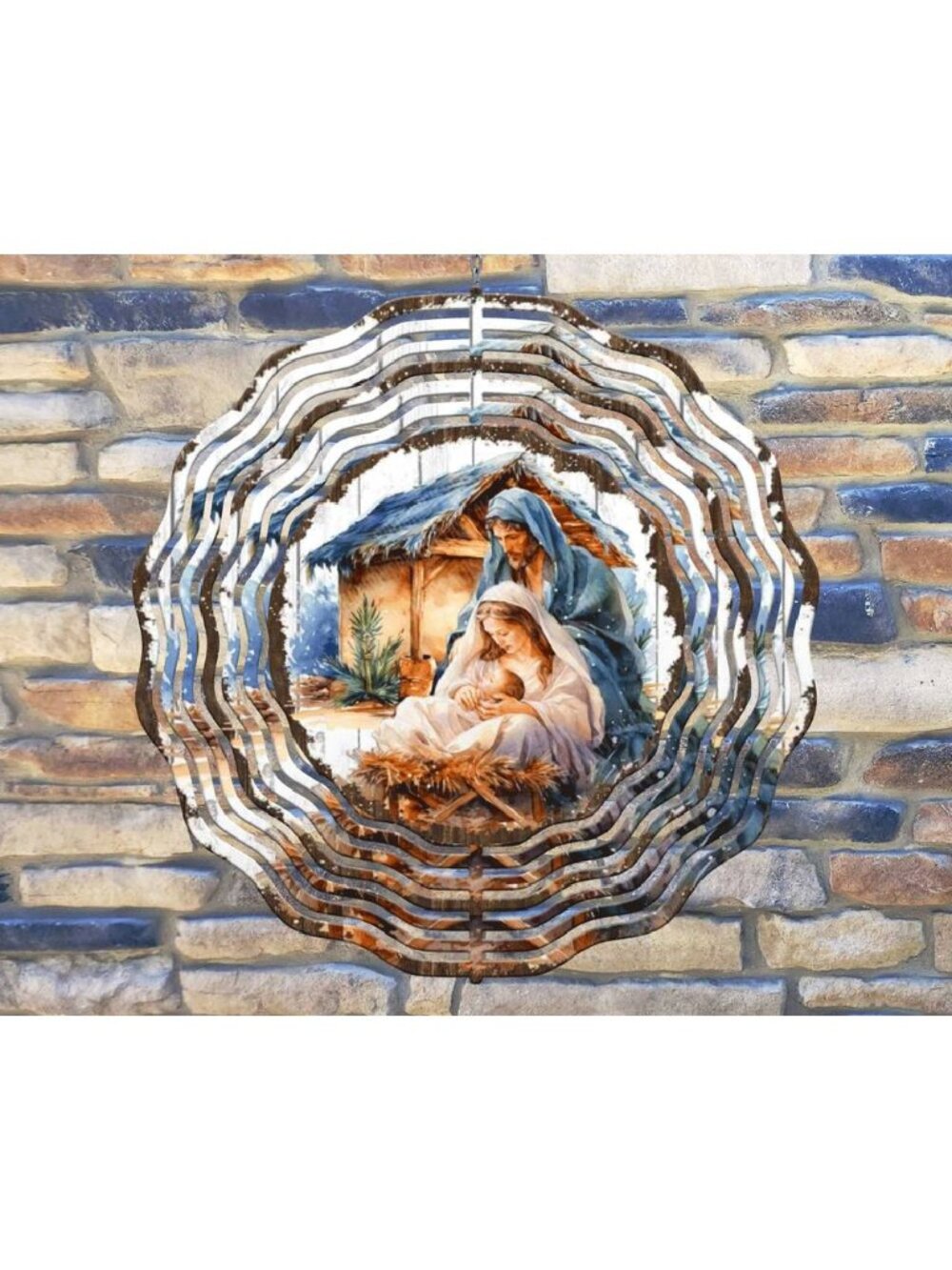 10" Mary Joseph Jesus Manger Hanging Wind Spinner Yard Decor Kinetic rws146